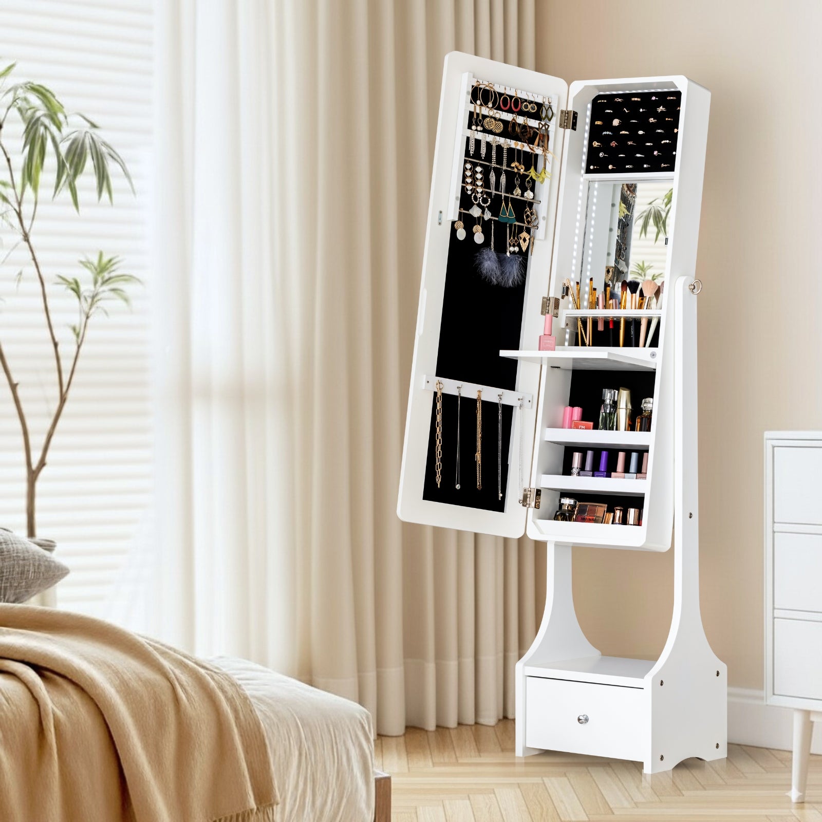 Full-Length Mirror Jewelry and Cosmetics Armoire