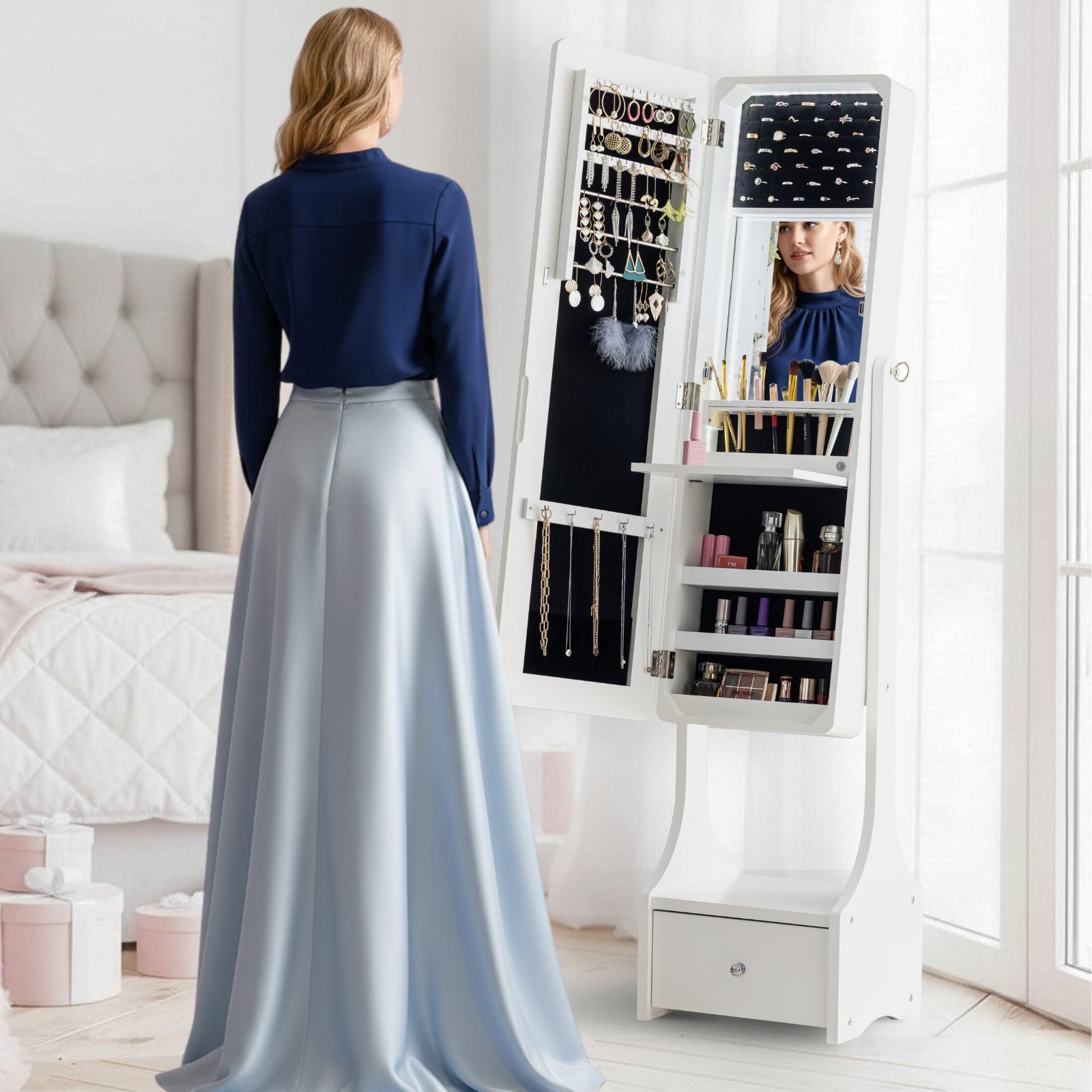 Full-Length Mirror Jewelry and Cosmetics Armoire - Image 8