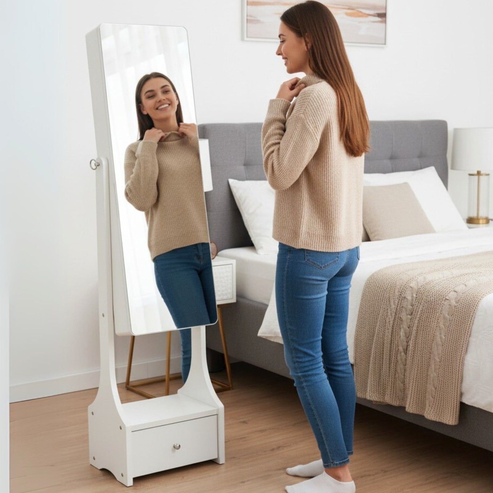 Full-Length Mirror Jewelry and Cosmetics Armoire - Image 2